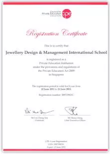 Certificate of Jewellery Design and Management International School Singapore
